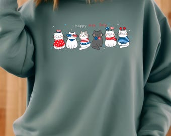 Happy 4th July Cats Sweatshirt, Independence Day of USA Sweatshirt, Patriotic Cats Sweatshirt, Independence Day Cats Sweatshirt