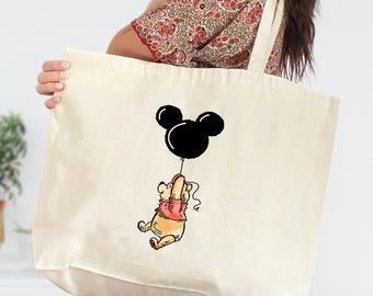 Winnie The Pooh and Friends Tote Bag, Winnie The Pooh Bag, Pooh Balloons Tote, Disney Pooh Bag, Cute Pooh Bear Tote