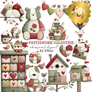 Valentine Clipart Collection: Watercolor Patchwork Hearts (PNG Digital Download)