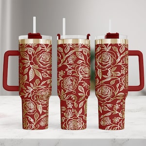 Rose Floral Laser Engraving Wrap svg dxf eps png pdf Seamless 40 Oz Tumbler Design Botanical Full Wrap File