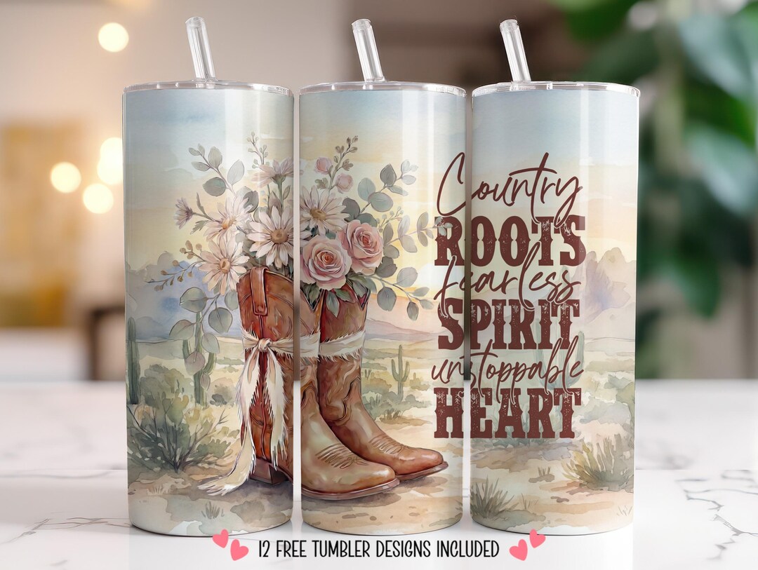 Western Tumbler Wrap PNG 20oz Skinny Sublimation Design | Cowgirl Boots ...