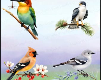Watercolor Bird Clipart Bundle, 40 Cute Bird PNGs