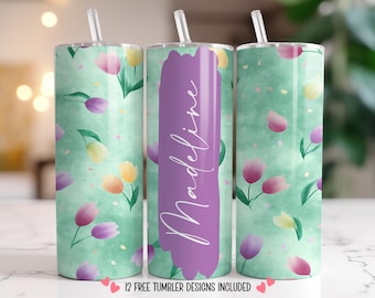 Mint Wildflower Tumbler Wrap PNG 20oz Skinny Seamless Sublimation | Custom Name Floral | Personalized Mint Green Wildflower Gift for Her