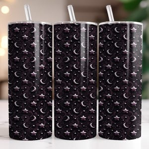 Dark Moon Stars Tumbler Wrap PNG | Gothic Celestial Sublimation Design | 20oz Witchy Moon Wrap, Stars Tumbler PNG, Moon Phase Gift