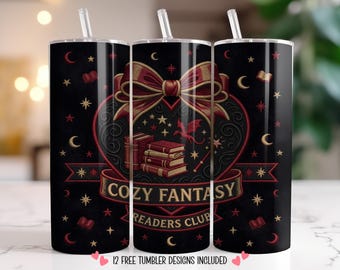Fantasy Readers Club Tumbler Wrap PNG 20oz Seamless Sublimation | Dragon Bookish Tumbler | Book Lover Gift Fantasy Reader PNG Design