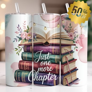 Floral Book Stack Tumbler Wrap, Reading Quote Design (PNG)