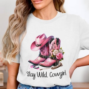 Pink Cowgirl Stiefel Digitale Kunst, Bleib Wild Western Grafik, Mädchen vom Lande Clipart, Cowboy Hut Blumendruck, Rodeo digitaler Download