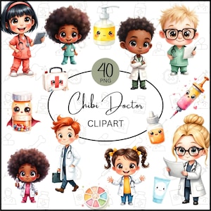 Chibi Doctor Clipart Bundle, Nurse PNG, Medical Clip Art, Cute Doctor Illustrations, Kids Healthcare, Digital Download, 40 PNGs