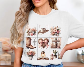 Christian Cowgirl PNG, Western Faith Boots Cross Floral Design (Digital Download)