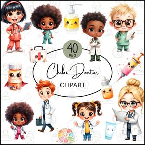 Chibi Nurse Clipart PNG Bundle, Medical Cartoon Healthcare Graphics (Digital Download)