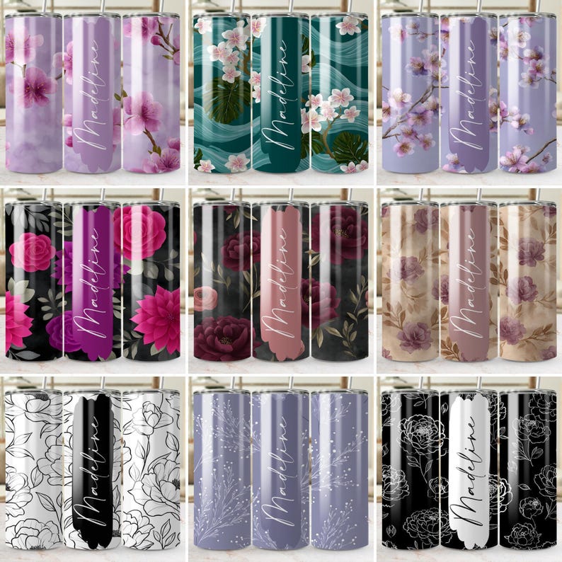 Floral Tumbler Wrap PNG Bundle 100 Designs 20oz | Seamless Add Your ...