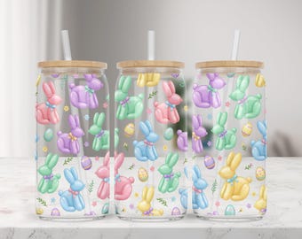 Easter Glass Can Wrap PNG, Pastel Bunny Eggs 16oz (Digital Download)