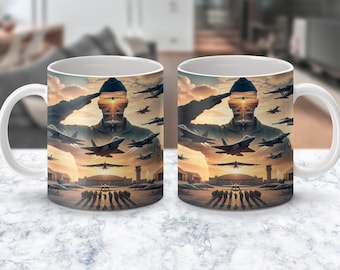 Military Mug Wrap PNG Sublimation | Aircraft Carrier Fighter Jets Design | Air Force Navy Veteran Gift | Coffee Mug Wrap 11oz 15oz Download