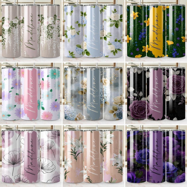 100 Floral Tumbler Wrap PNG Bundle | Seamless 20oz Sublimation Designs ...