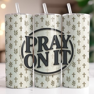 Bid op het bekeromslag png-kruispatroon naadloos 20oz mager | Christelijk sublimatieontwerp | Faith Quote PNG Full Wrap | Kruisbeker