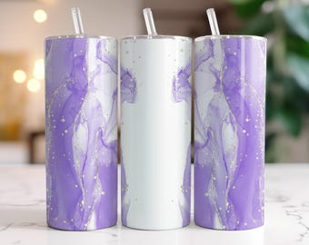 Alcohol Ink Tumbler Wrap PNG 20oz Skinny | Purple Watercolor Marble Sublimation Design | Add Name Custom Tumbler Wrap Personalized