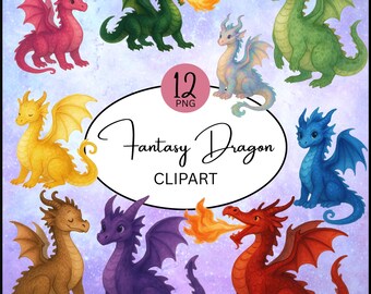 Söt babydrake Clipart, nyckfull fantasikonst (12 PNG-bilder)