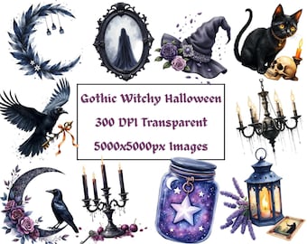 Gothic Witchy Halloween Clipart, Spooky PNG Images (Commercial Use)