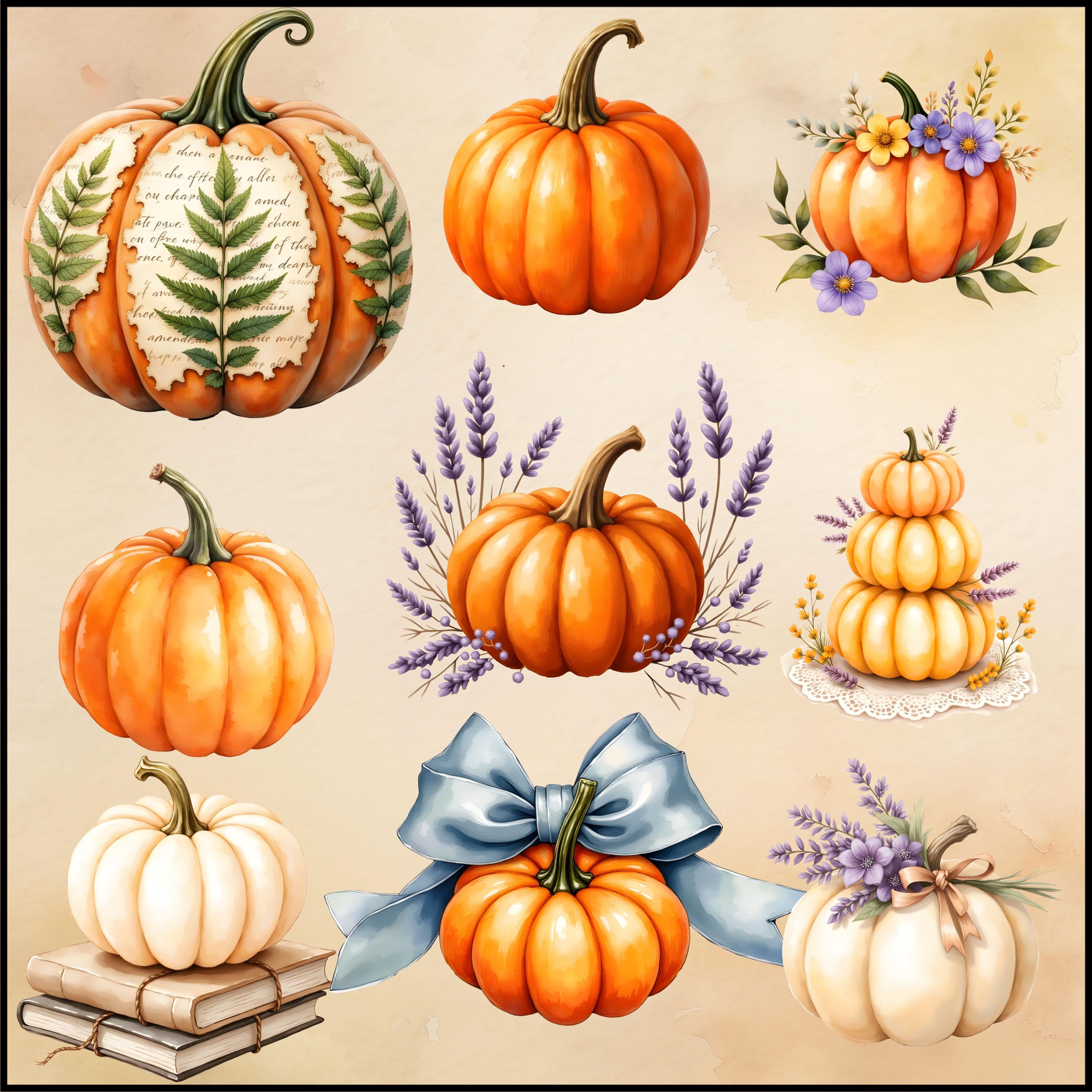Watercolor Vintage Pumpkin Clipart PNG, Fall Harvest Pumpkins, Autumn ...