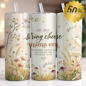 Papier d'emballage floral de l'époque de la maman au fromage, fleurs sauvages aquarelles et cornouiller, cadeau fête des mères, papier d'emballage skinny 20 oz PNG