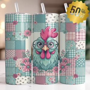 Kip Tumbler Wrap 20oz Skinny Tumbler Sublimatie PNG Patchwork Bloemen Boerderij Digitale Download