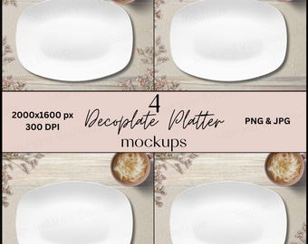Boho Decoplate Platter Mockup Bundle | Rustic Linen Farmhouse Plate Mockup | Product Photography Mockup Set | Ceramic Plate Art PNG