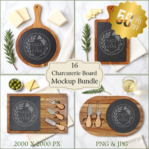 Charcuterie Board Mockup Bundle Digital Download Template Cutting Slate Insert Custom Design Wooden Serving Platter Display Product