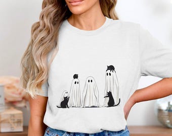 Cute Cats and Ghosts PNG, Spooky Halloween Design