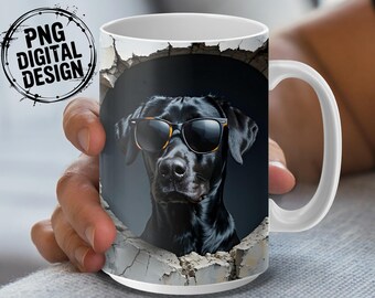 Black Lab Mug Wrap PNG, Dog Sunglasses 11oz 15oz (Digital Download)