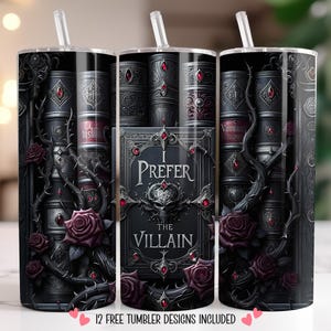 Preferuj Villain Tumbler Wrap 20oz Bezszwowy sublimacyjny projekt kubka Gotycka książka romantyczna Tumbler PNG Ciemne róże i ciernie Wrap