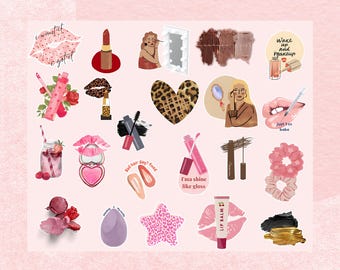 Makeup and Beauty Themed Stickers | Aesthetic Digital Download | Cute and Glam Adhesive Stickers