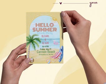 Invitación editable para fiesta de verano en la playa / Volante de fiesta tropical de verano / Texto personalizado / Descarga digital