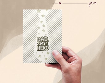 Sticker imprimable papa mon héros | Cadeau minimaliste pour la fête des pères | SVG | Cravate à motif étoiles | Étiquette DIY personnalisable | Téléchargement numérique