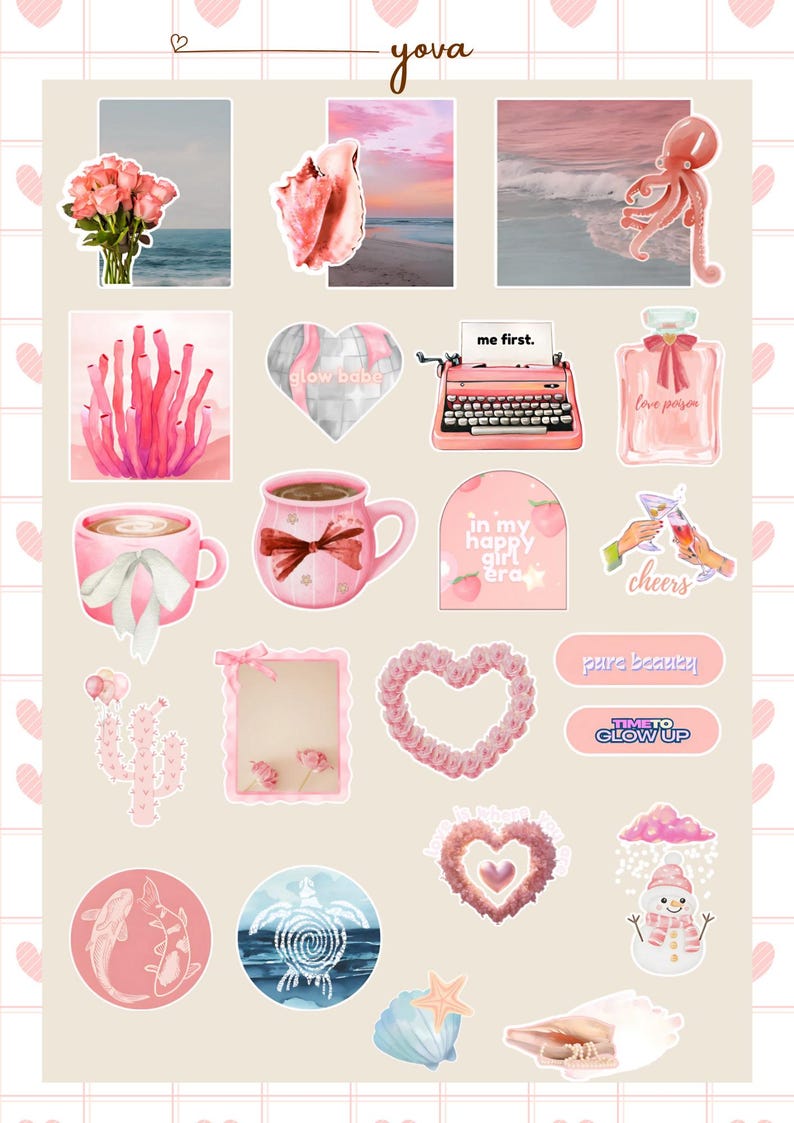 Pink Aesthetic Sticker Pack | Printable and Digital Download | Pastel ...