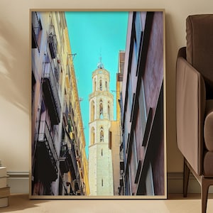Stampa artistica da parete - Stampa artistica da parete di Barcellona - Stampa fotografica di architettura storica - Torre di Santa Maria del Mar - Stampa artistica da parete - Stampa fotografica