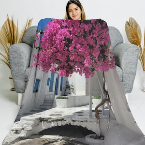 Blanket - Unique Flannel Blanket for Bedroom Decor, Cozy Printed Home Gift for Birthday & Special Occasions - Mykonos Greece Printed Throw