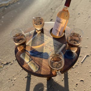 Wine Table with custom painting, Keepsake gift to order (holiday, birthday, anniversary) Personalized Gift, Outdoor folding wine table