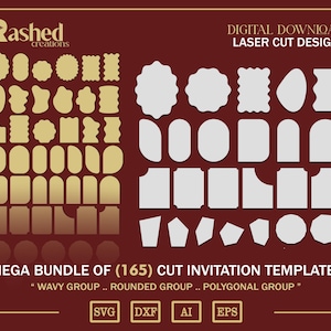 Mega paquete de invitaciones SVG listas para cortar, más de 160 formas de arco, redondeadas, onduladas, festoneadas y guijarros, plantilla de invitaciones