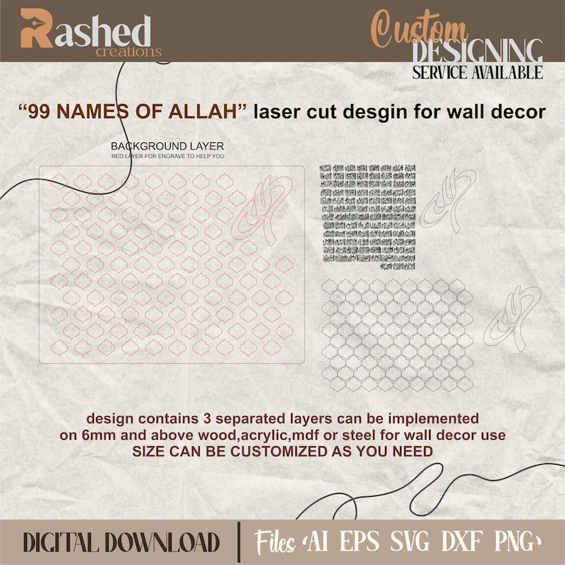 99 Names of Allah Laser Cut Wall Decor (digital Download) - Etsy