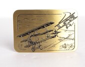 GOLD vintage AIRPLANE belt buckle pilot Wright Brothers prop plane vintage belt buckle