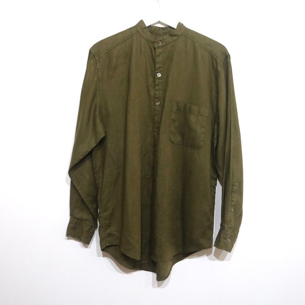 vintage OLIVE green men's COTTON 1990s y2k BANANA Republic designer button down -- Men's Size Large