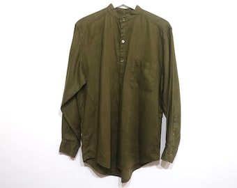 vintage OLIVE green men's COTTON 1990s y2k BANANA Republic designer button down -- Men's Size Large