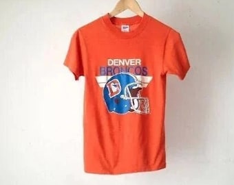 Vintage 1980s DENVER BRONCOS orange & blau AFC Champs 50/50 Vintage T-Shirt mit Einzelstich -- Größe S