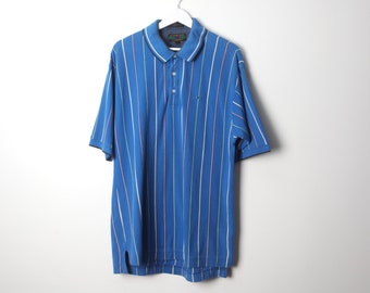 vintage ROYAL blue striped POLO short sleeve henley STRIPED shirt -- size X.L.