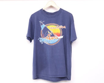 vintage soft BLUE faded WINDJAMMER Wizard 1970s 80s hanes brand cotton single stitch shirt -- size XL