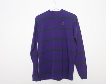 vintage purple & green STRIPED northwest 90s COTTON shirt thin crewneck long sleeve shirt -- men's size xlarge