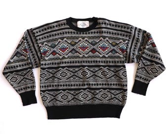 vintage WOOL fair isle BOXY slouchy cropped SWEATER men's vintage sweater -- size large -- Free Shipping U.S.A