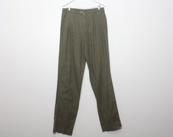 vintage LINEN faded olive green 1990s men's pleated slacks -- size 36x35