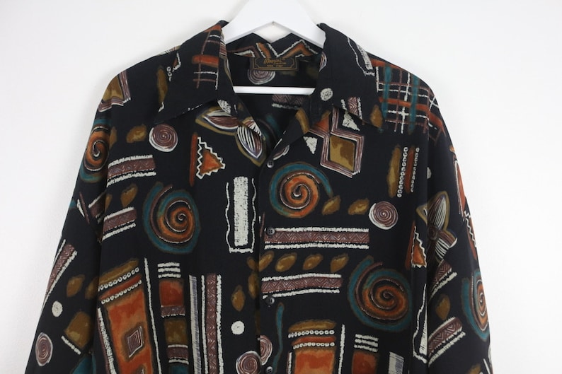 vintage 1990s paisley COLOR block men's all over 90s red & blue print button down shirt men's size extra large image 2