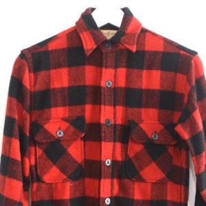 vintage mid-century 1960s red & black FLANNEL vintage size extra small button shirt coat men's size XS image 2